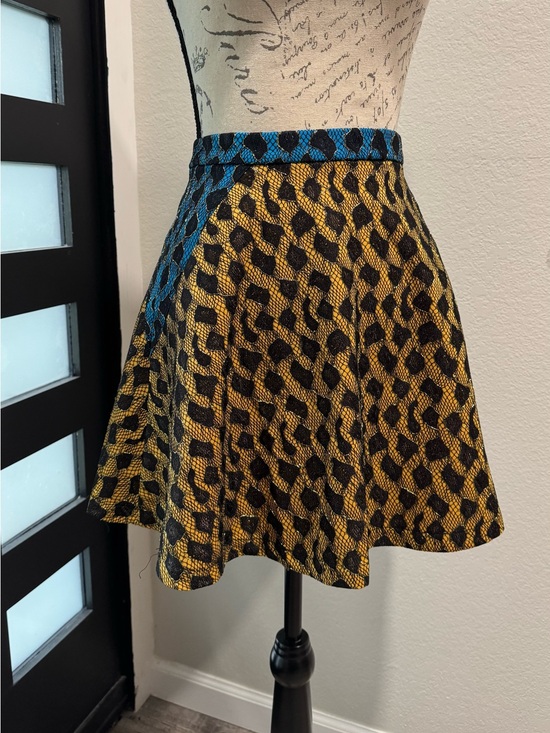english rose Dresses & Skirts - NWOT  English Rose Yellow and Black Patterned Skater Skirt with Blue Waistband